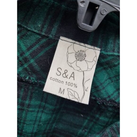 Button Down Flannel Shirt Long Sleeve Black & Green Plaid Medium - Picture 7 of 7